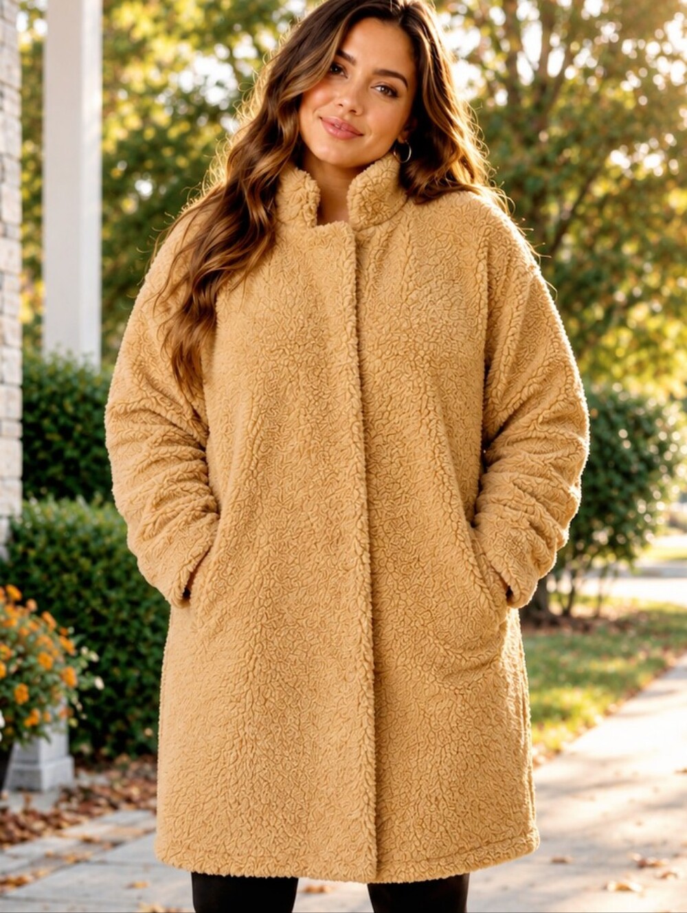 Old Navy Women's Full Zip Sherpa Teddy Bear Long Sleeve Jacket Camel Tan XXL New